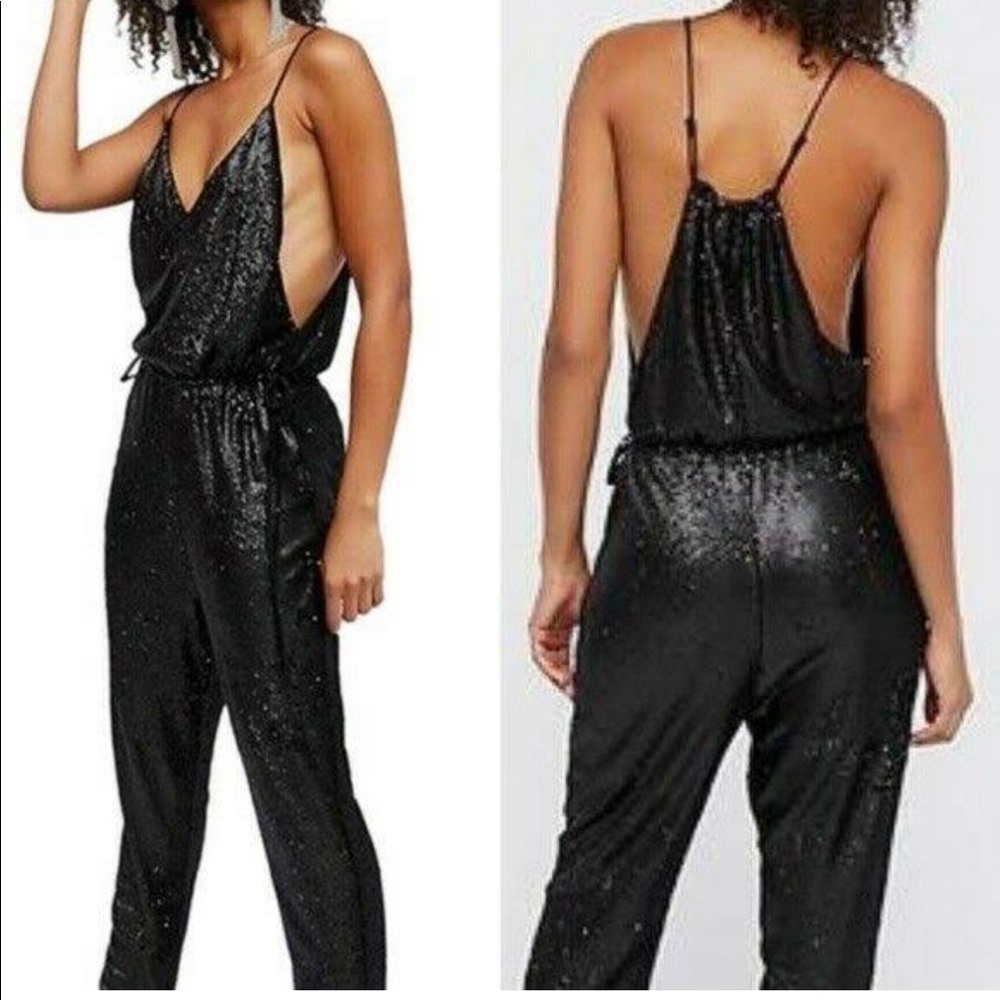 Free people black sequin jumpsuit